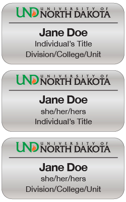 An example of a UND name badge.