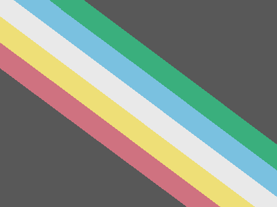 a “Straight Diagonal” version of the Disability Pride Flag: A charcoal grey flag with a diagonal band from the top left to bottom right corner, made up of five parallel stripes in red, gold, pale grey, blue, and green Description