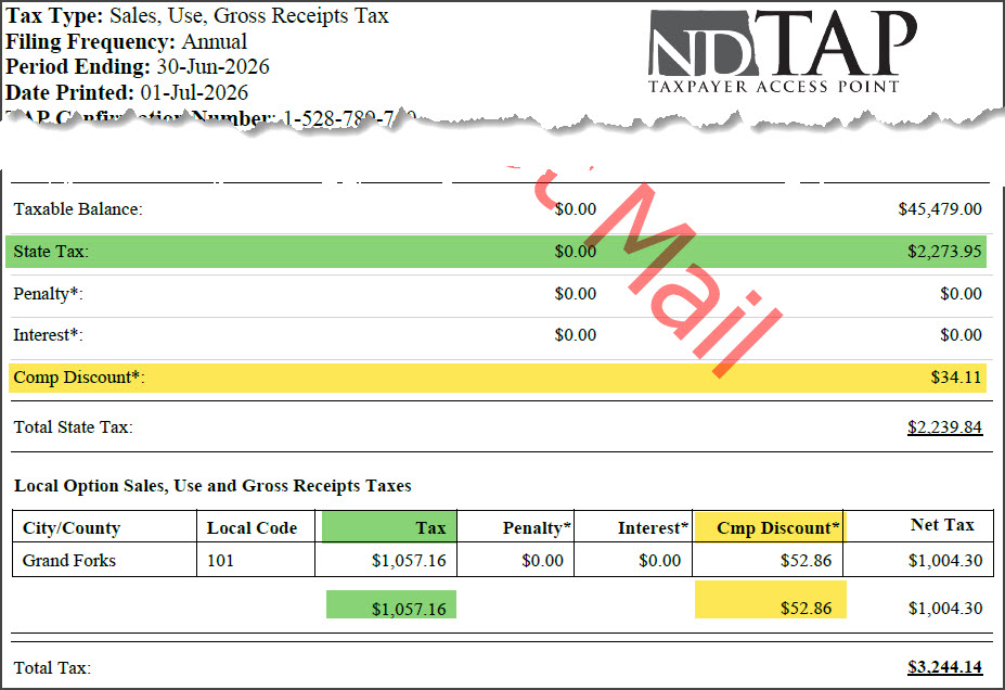 Screenshot of ND tax payer access point as example